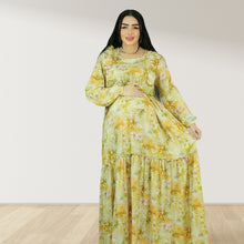 Load image into Gallery viewer, REEM YELLOW FLORAL DOUBLE ZIPPER MATERNITY AND NURSING DRESS
