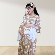 Load image into Gallery viewer, MAHRA BEIGE PREMIUM COTTON TRIMMED MATERNITY AND NURSING DRESS WITH ZIPPER