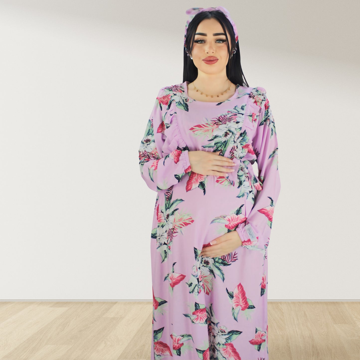 REEM BABY PINK DOUBLE ZIPPER MATERNITY AND NURSING DRESS
