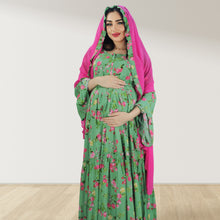 Load image into Gallery viewer, DHABIYA GREEN PREMIUM COTTON  LAYERED MATERNITY AND NURSING DRESS WITH ZIPPER