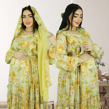 Load image into Gallery viewer, REEM YELLOW FLORAL DOUBLE ZIPPER MATERNITY AND NURSING DRESS