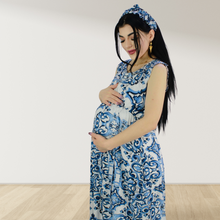 Load image into Gallery viewer, MOROCCAN BLUE MOMMY AND ME 5 IN 1 LONG MATERNITY SET