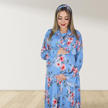 Load image into Gallery viewer, BABY BLUE FLORAL MATERNITY MAXI AND SWADDLE BLANKET  SET