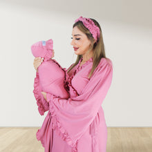 Load image into Gallery viewer, ROSE GOLD PINK  SIGNATURE RUFFLED ROBE AND LETTUCE SWADDLE SET
