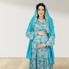 Load image into Gallery viewer, REEM SKY BLUE FLORAL DOUBLE ZIPPER MATERNITY AND NURSING DRESS