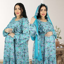 Load image into Gallery viewer, REEM SKY BLUE FLORAL DOUBLE ZIPPER MATERNITY AND NURSING DRESS