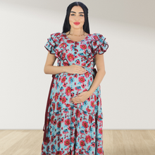 Load image into Gallery viewer, BLUE FARASHA SLEEVELESS  LAYERED MATERNITY AND NURSING GOWN