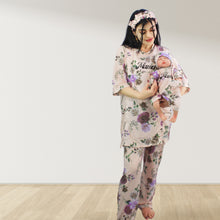 Load image into Gallery viewer, FLORAL PEACH DROP SHOULDER PAJAMA SET WITH MATCHING BABY ROMPER - STYLED BY MAMA