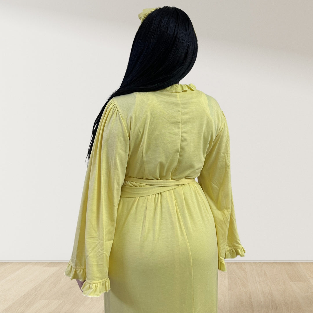 BUTTER YELLOW SIGNATURE RUFFLED ROBE AND LETTUCE SWADDLE SET