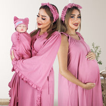 Load image into Gallery viewer, ROSE GOLD PINK  SIGNATURE RUFFLED ROBE AND LETTUCE SWADDLE SET