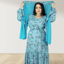 Load image into Gallery viewer, REEM SKY BLUE FLORAL DOUBLE ZIPPER MATERNITY AND NURSING DRESS