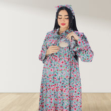 Load image into Gallery viewer, MALIKAT ALWURUD  DAISY PINK LAYERED MATERNITY AND NURSING GOWN