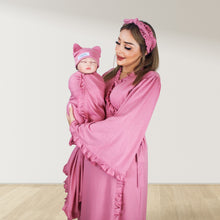 Load image into Gallery viewer, ROSE GOLD PINK  SIGNATURE RUFFLED ROBE AND LETTUCE SWADDLE SET