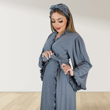 Load image into Gallery viewer, ROCK GREY SIGNATURE RUFFLED ROBE AND LETTUCE SWADDLE SET