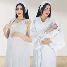 Load image into Gallery viewer, SWAN WHITE SIGNATURE RUFFLED ROBE AND LETTUCE SWADDLE SET