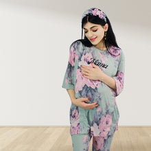 Load image into Gallery viewer, FLORAL GREEN DROP SHOULDER PAJAMA SET WITH MATCHING BABY ROMPER - STYLED BY MAMA