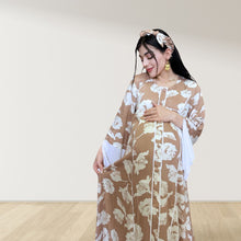 Load image into Gallery viewer, MAHRA BEIGE PREMIUM COTTON TRIMMED MATERNITY AND NURSING DRESS WITH ZIPPER