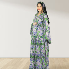 Load image into Gallery viewer, MARYOOM PURPLE ROSE RUFFLE MATERNITY AND NURSING DRESS WITH ZIPPER