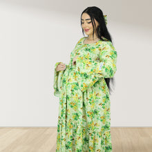 Load image into Gallery viewer, DHABIYA GREEN PREMIUM COTTON  LAYERED MATERNITY AND NURSING DRESS WITH ZIPPER