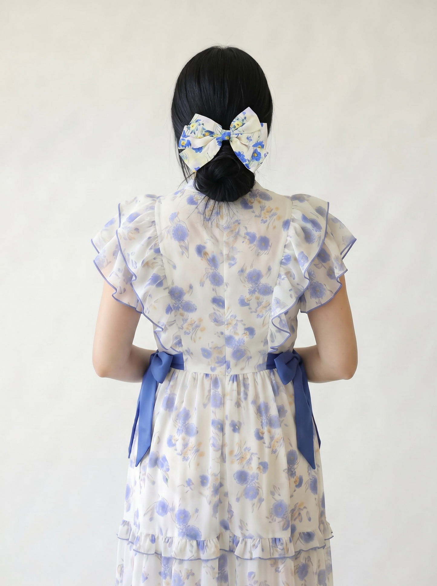 BLUE CHERRY BLOSSOM FARASHA SLEEVELESS LAYERED MATERNITY AND NURSING GOWN