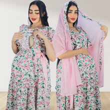 Load image into Gallery viewer, BABY PINK FARASHA SLEEVELESS  LAYERED MATERNITY AND NURSING GOWN