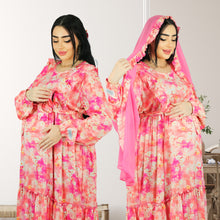 Load image into Gallery viewer, REEM BABY PINK FLORAL DOUBLE ZIPPER MATERNITY AND NURSING DRESS
