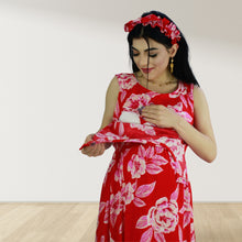 Load image into Gallery viewer, CHERRY RED MOMMY AND ME 5 IN 1 LONG MATERNITY SET