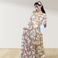 Load image into Gallery viewer, MAHRA BEIGE PREMIUM COTTON TRIMMED MATERNITY AND NURSING DRESS WITH ZIPPER