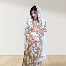 Load image into Gallery viewer, MAHRA BEIGE PREMIUM COTTON TRIMMED MATERNITY AND NURSING DRESS WITH ZIPPER