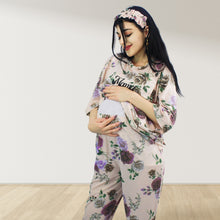 Load image into Gallery viewer, FLORAL PEACH DROP SHOULDER PAJAMA SET WITH MATCHING BABY ROMPER - STYLED BY MAMA