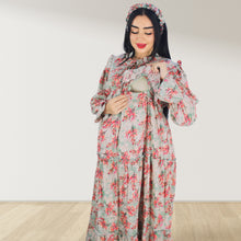 Load image into Gallery viewer, MALIKAT ALWURUD PISTA GREEN LAYERED MATERNITY AND NURSING GOWN