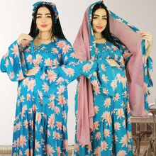 Load image into Gallery viewer, MARYOOM BLUE RUFFLE MATERNITY AND NURSING DRESS WITH ZIPPER