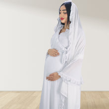 Load image into Gallery viewer, SWAN WHITE SIGNATURE RUFFLED ROBE AND LETTUCE SWADDLE SET