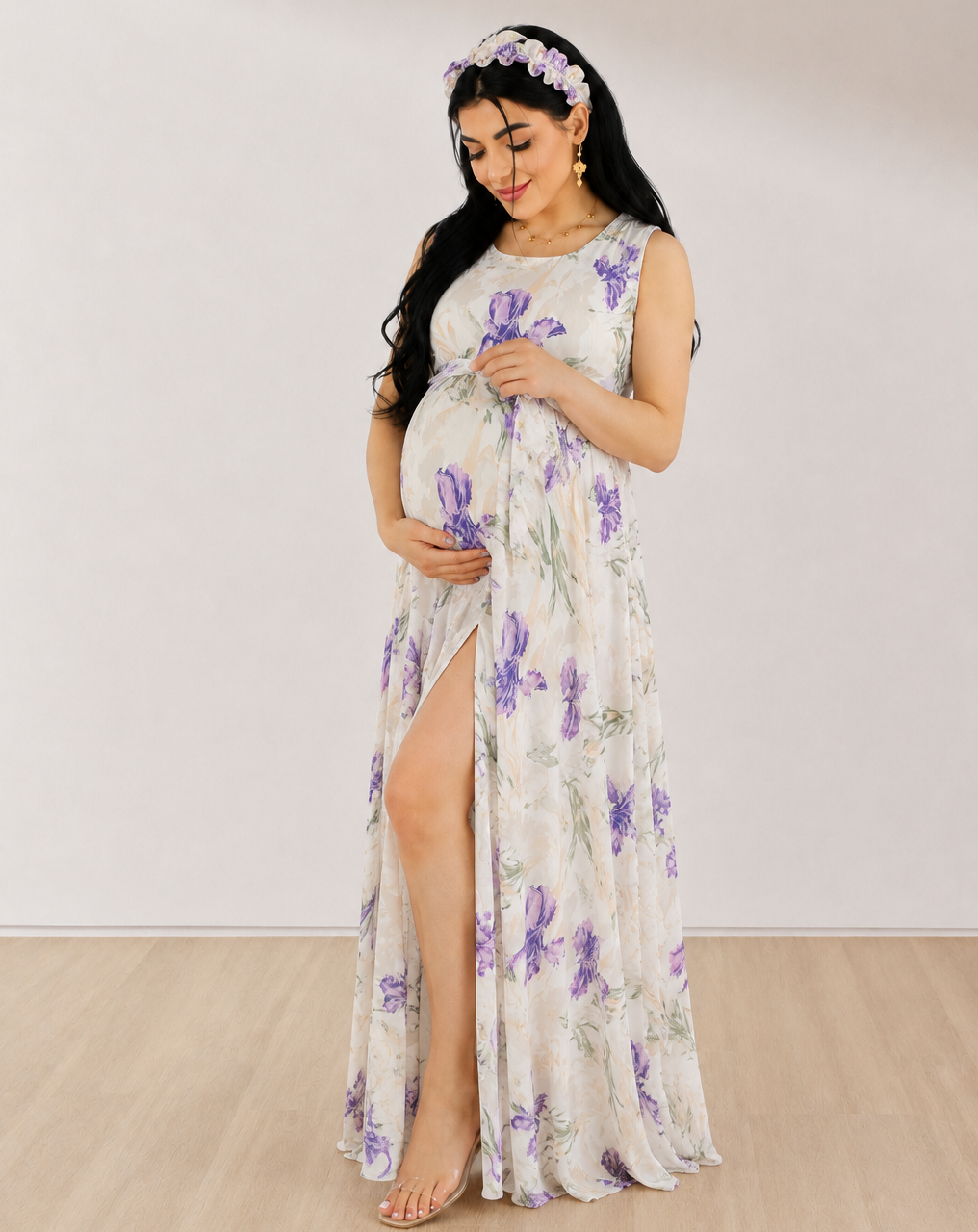 Additional view of Lilac Spring Mommy and Me 5 in 1 Long Maternity Set