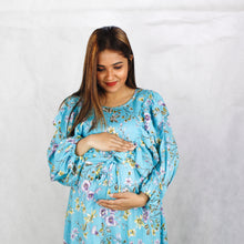Load image into Gallery viewer, مايا الازرق الجانب الأزهار للأمومة والرضاعة زي