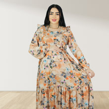 Load image into Gallery viewer, REEM ORANGE FLORAL DOUBLE ZIPPER MATERNITY AND NURSING DRESS
