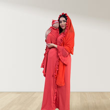 Load image into Gallery viewer, CORAL RED SIGNATURE RUFFLED ROBE AND LETTUCE SWADDLE SET

