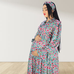 MALIKAT ALWURUD  DAISY PINK LAYERED MATERNITY AND NURSING GOWN