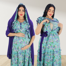 Load image into Gallery viewer, PURPLE FARASHA SLEEVELESS  LAYERED MATERNITY AND NURSING GOWN
