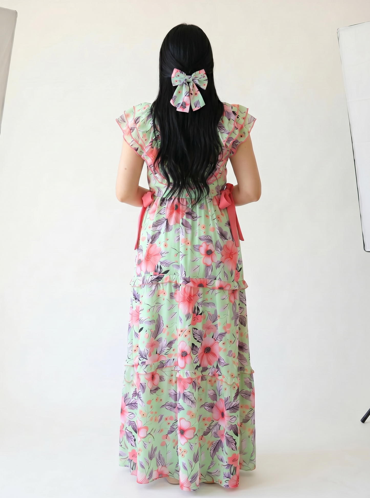 FLORAL GREEN BLOSSOM FARASHA SLEEVELESS  LAYERED MATERNITY AND NURSING GOWN
