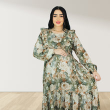 Load image into Gallery viewer, REEM COFFEE BROWN FLORAL DOUBLE ZIPPER MATERNITY AND NURSING DRESS
