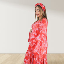 Load image into Gallery viewer, MARYOOM CRIMSON RED LAYERED  RUFFLE MATERNITY AND NURSING GOWN
