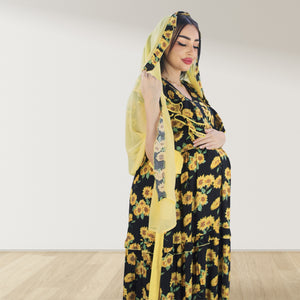 YELLOW FARASHA SLEEVELESS  LAYERED MATERNITY AND NURSING GOWN