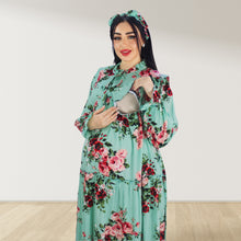 Load image into Gallery viewer, MALIKAT ALWURUD GREEN LAYERED MATERNITY AND NURSING GOWN
