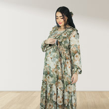 Load image into Gallery viewer, REEM COFFEE BROWN FLORAL DOUBLE ZIPPER MATERNITY AND NURSING DRESS
