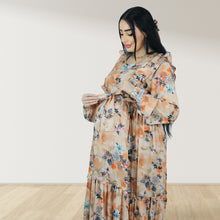 Load image into Gallery viewer, REEM ORANGE FLORAL DOUBLE ZIPPER MATERNITY AND NURSING DRESS
