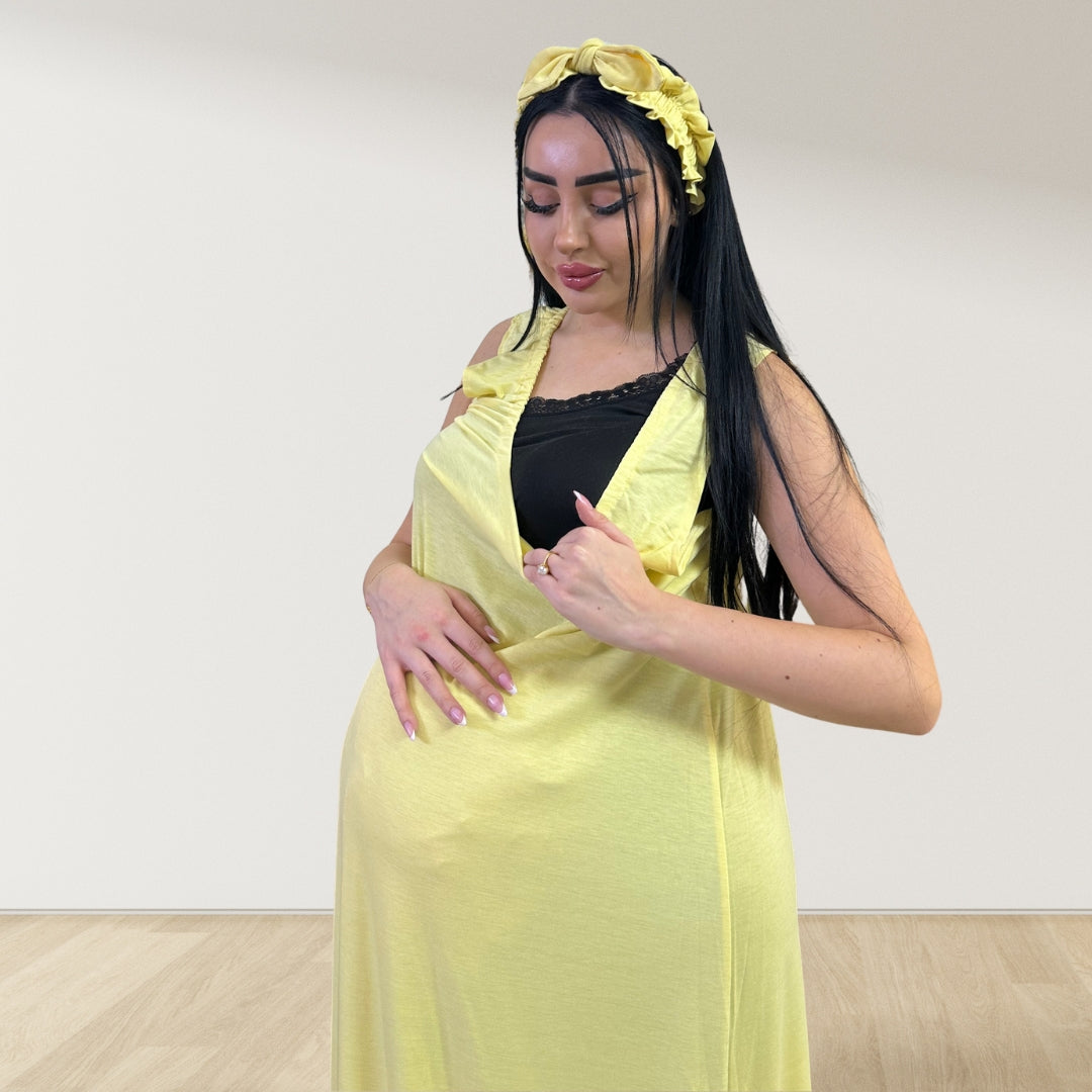 BUTTER YELLOW SIGNATURE RUFFLED ROBE AND LETTUCE SWADDLE SET