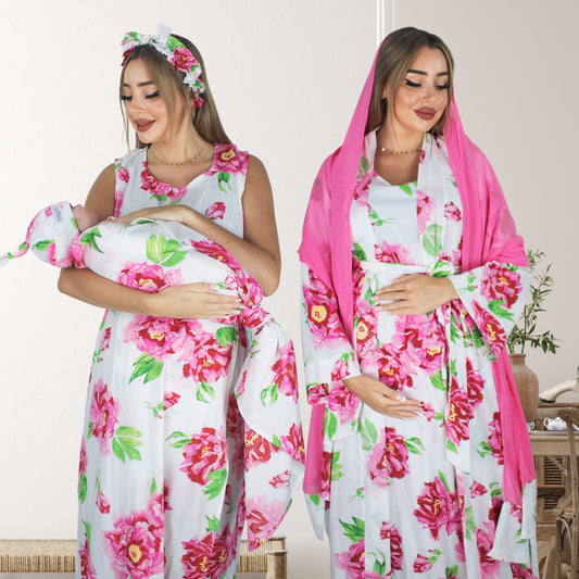 طقم حمل طويل 5 في 1 للأم وابنتها بتصميم زنبق الماء
