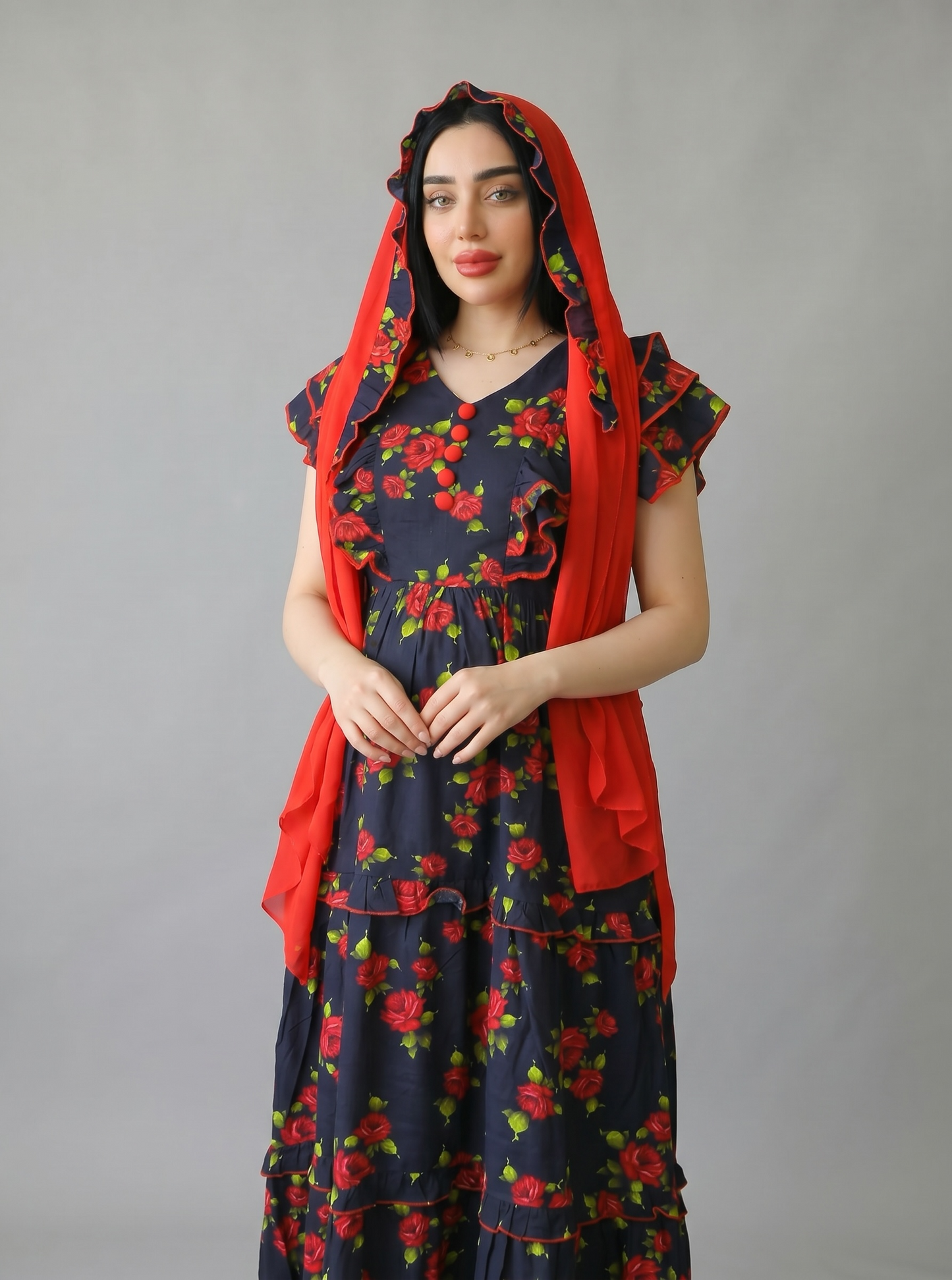 BABY ROSE BLACK  FLORAL FARASHA SLEEVELESS  LAYERED MATERNITY AND NURSING GOWN