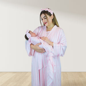PINK AND WHITE STIPES MOMMY AND ME 5 IN 1 LONG MATERNITY SET